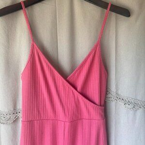 Forever 21 Pink Ribbed Wide Leg Romper Jumpsuit Size Small